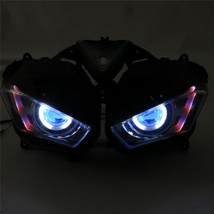 Front Motorcycle Headlight Blue Angel Eye Fit Yamaha 2014-2018 YZF R25 R3