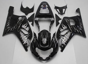 NT Europe Aftermarket Injection ABS Plastic Fairing Fit for Suzuki GSXR 600/750 2001-2003 Black White Flame N078